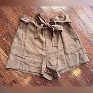 Brown High-Waisted Tie Shorts
